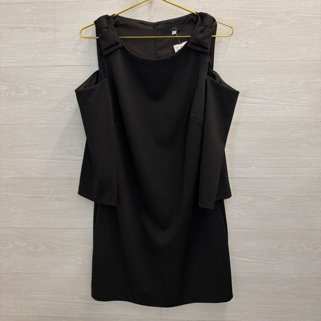 Trina Turk Black Textured Cold Shoulder Bow Detail Dress Large