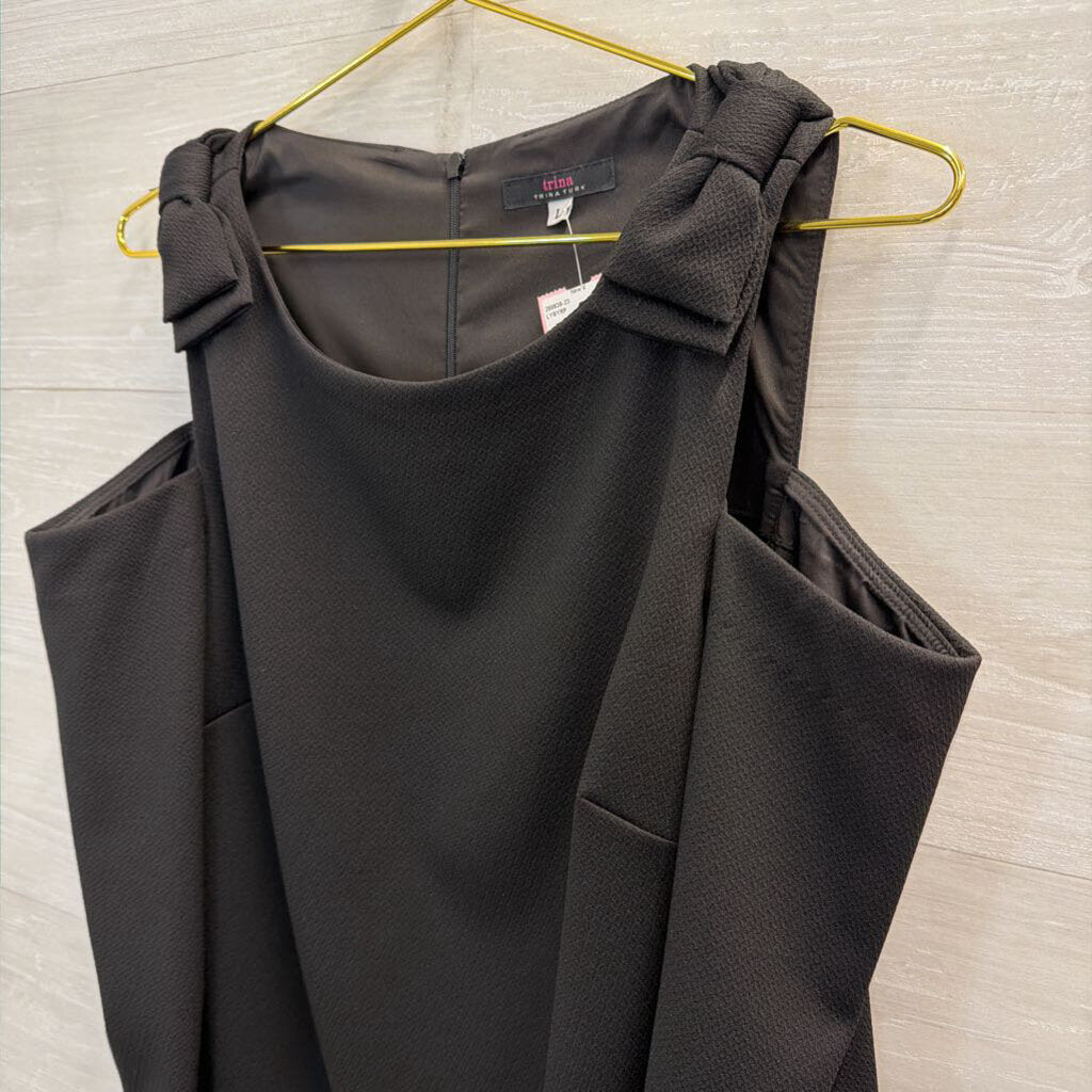 Trina Turk Black Textured Cold Shoulder Bow Detail Dress Large