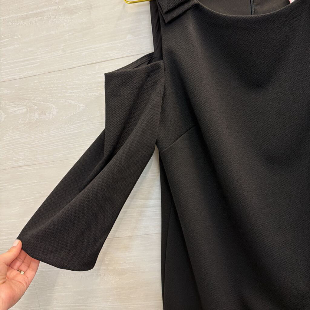 Trina Turk Black Textured Cold Shoulder Bow Detail Dress Large