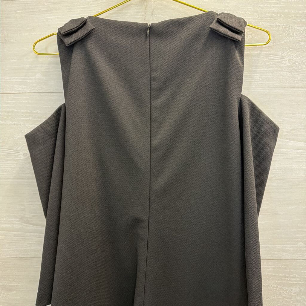 Trina Turk Black Textured Cold Shoulder Bow Detail Dress Large