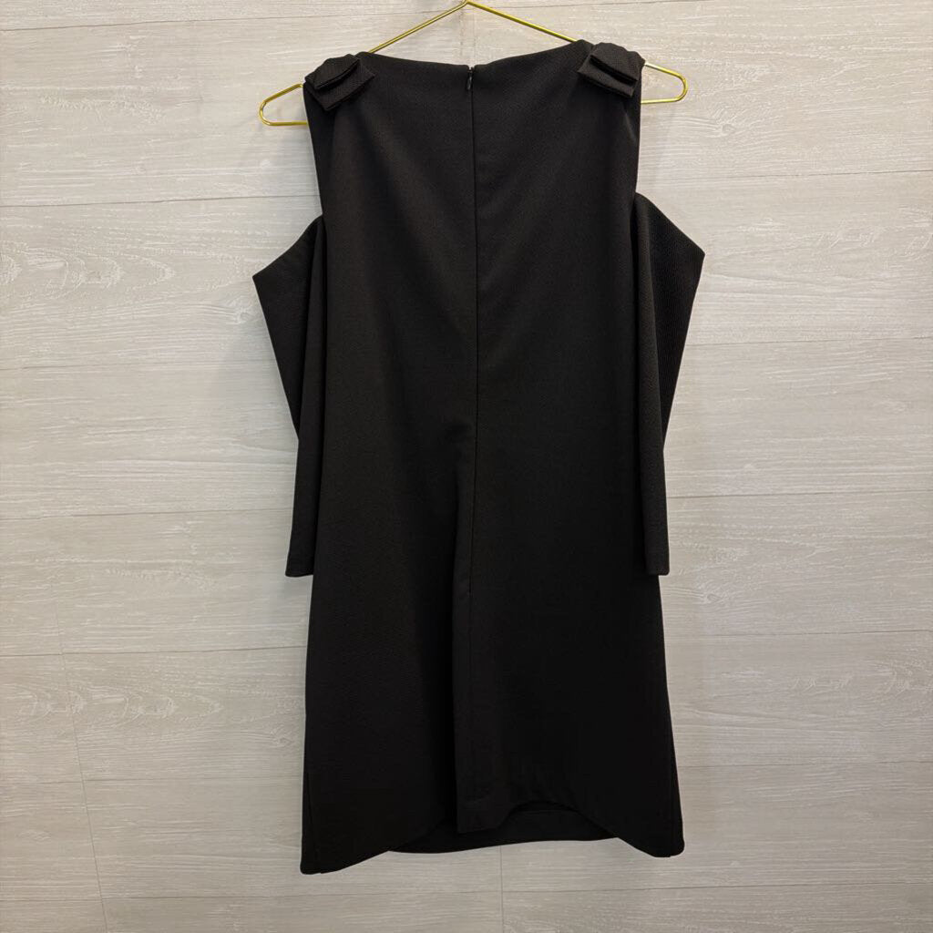 Trina Turk Black Textured Cold Shoulder Bow Detail Dress Large