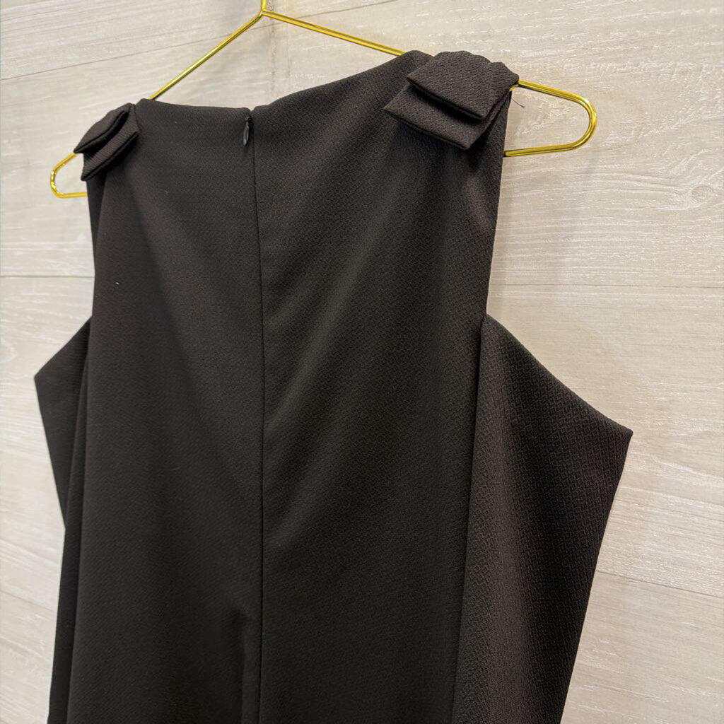 Trina Turk Black Textured Cold Shoulder Bow Detail Dress Large