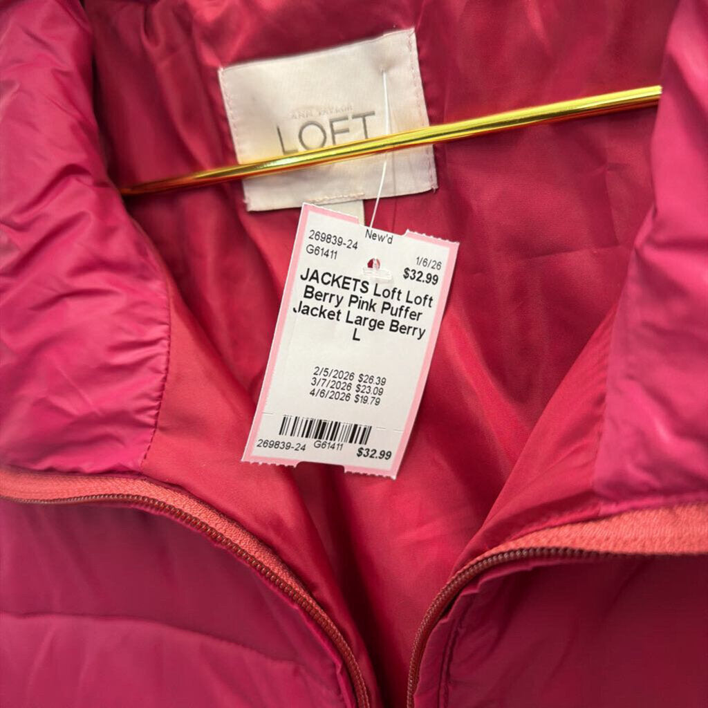 Loft Berry Pink Puffer Jacket Large