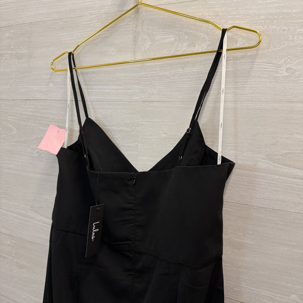 Lulus Black V Neck Ruched Side Dress Extra Large