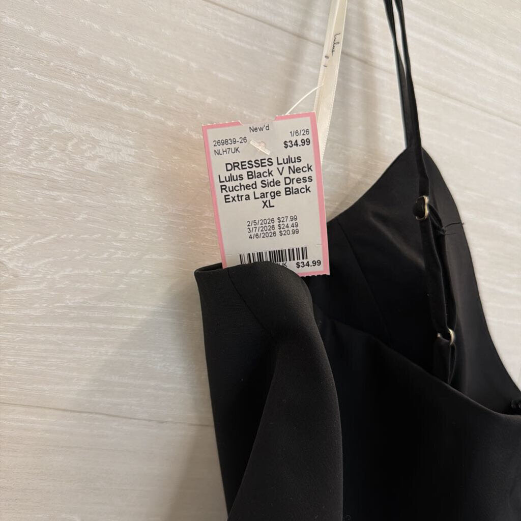 Lulus Black V Neck Ruched Side Dress Extra Large