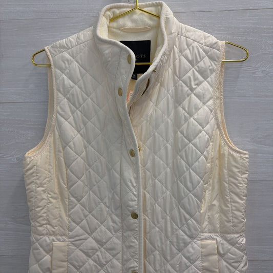 Talbots Cream Quilted Fleece Lined Zip Up Vest Medium Petite