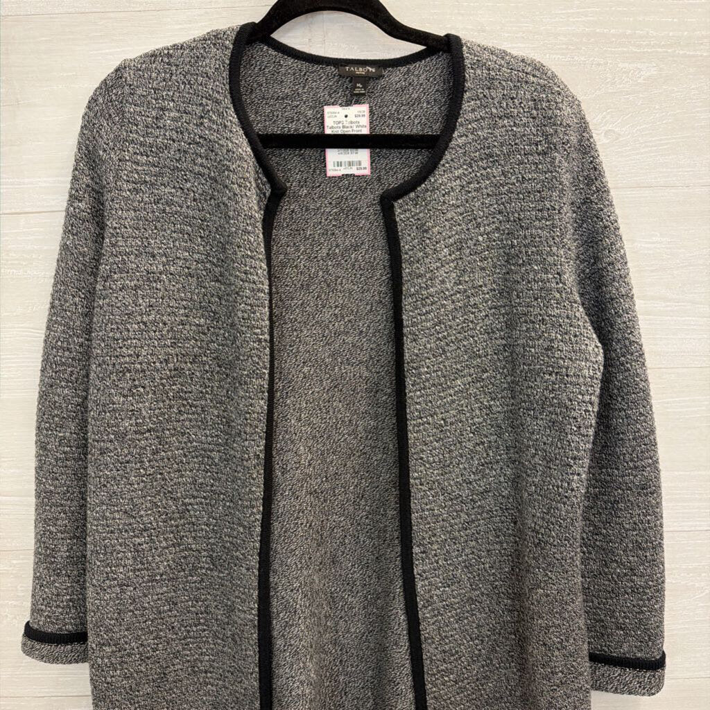 Talbots Black/ White Knit Open Front Long Sweater Medium Petite
