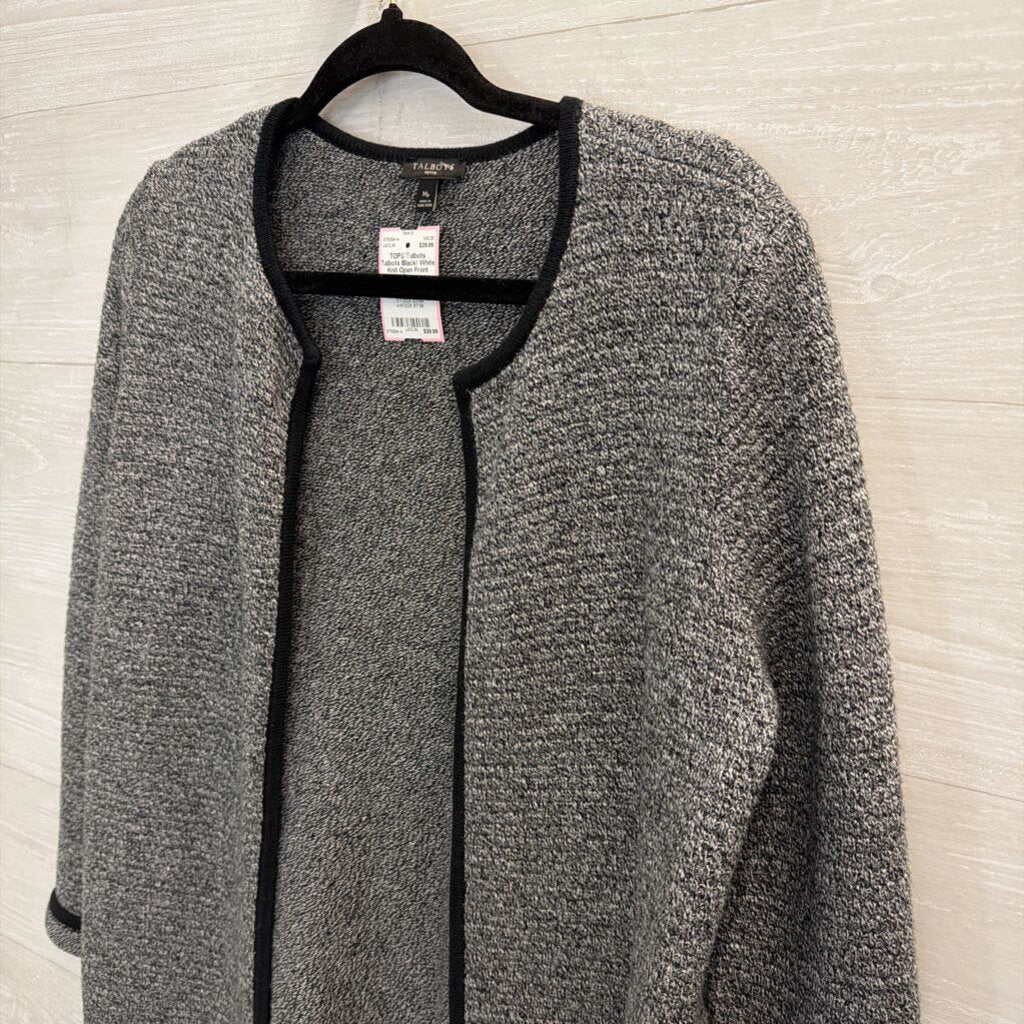 Talbots Black/ White Knit Open Front Long Sweater Medium Petite