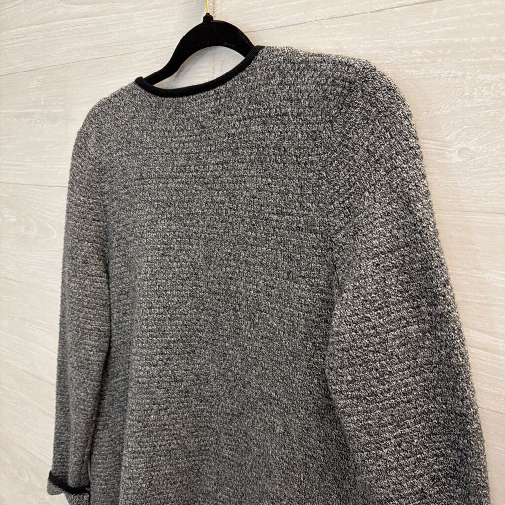 Talbots Black/ White Knit Open Front Long Sweater Medium Petite