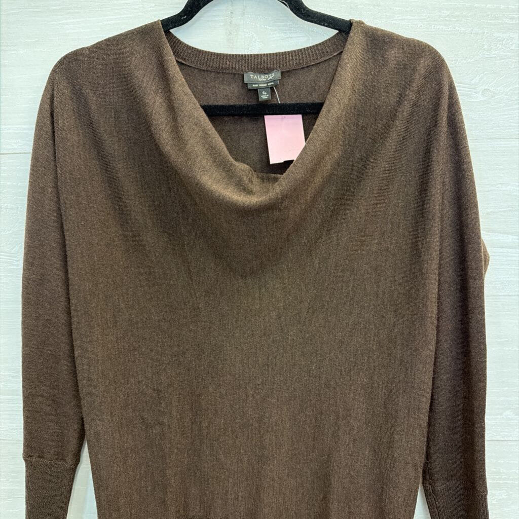 Talbots Brown Pure Merino Wool Cowl Neck Long Sleeve Sweater Top Small Petite