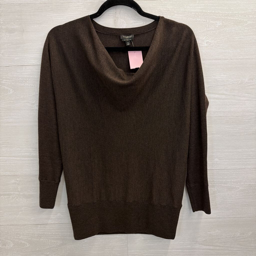 Talbots Brown Pure Merino Wool Cowl Neck Long Sleeve Sweater Top Small Petite