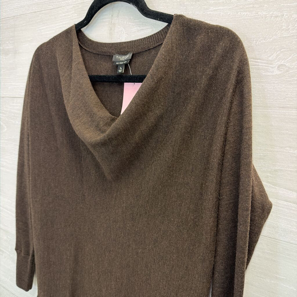 Talbots Brown Pure Merino Wool Cowl Neck Long Sleeve Sweater Top Small Petite