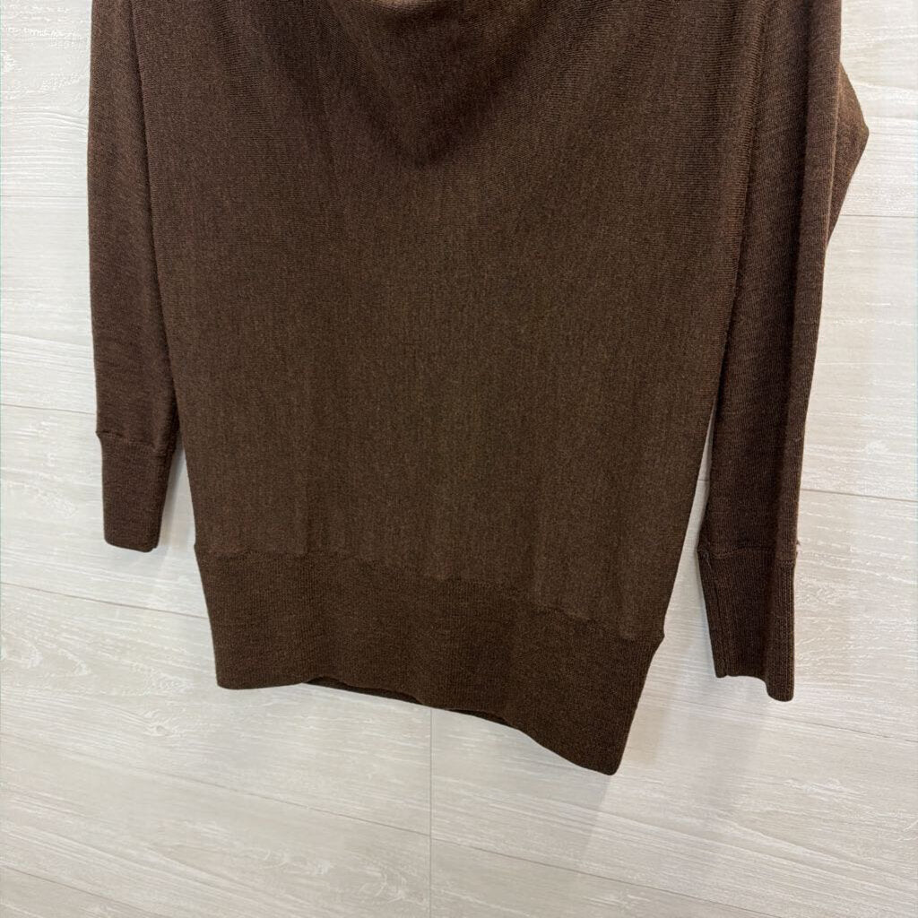 Talbots Brown Pure Merino Wool Cowl Neck Long Sleeve Sweater Top Small Petite