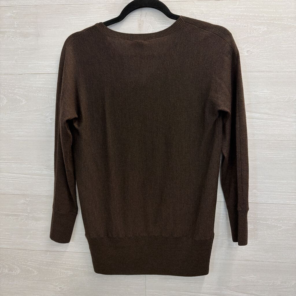 Talbots Brown Pure Merino Wool Cowl Neck Long Sleeve Sweater Top Small Petite