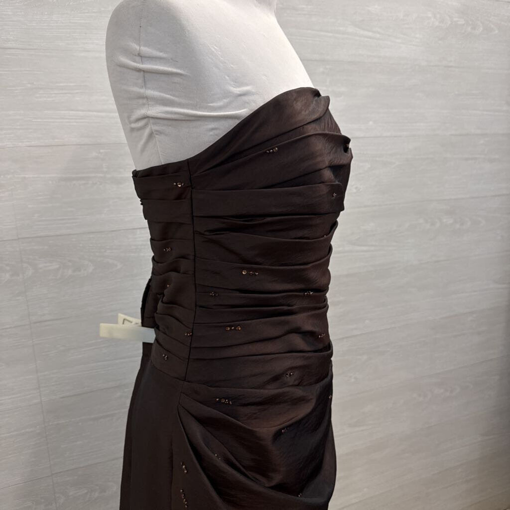 Private Label Occasion Brown Ruched Top Strapless Long Formal Dress With Jacket 6