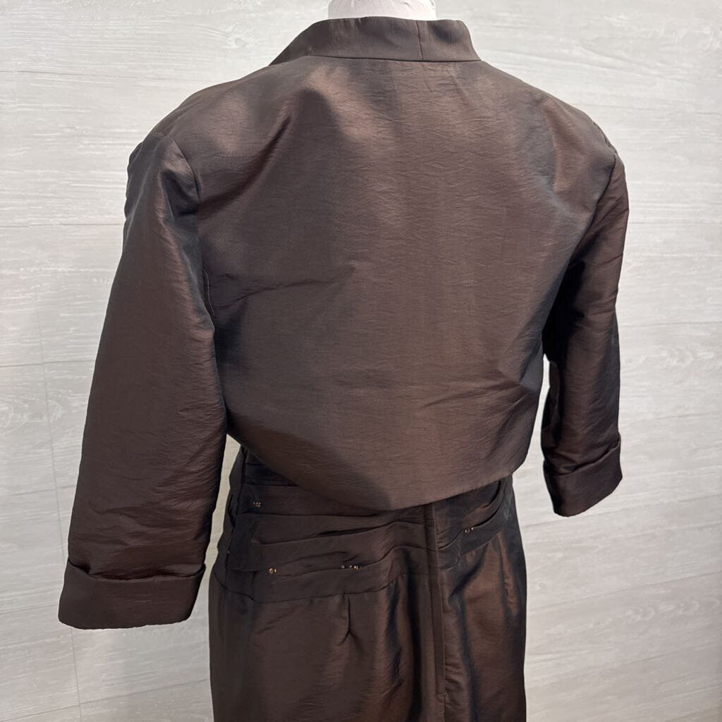 Private Label Occasion Brown Ruched Top Strapless Long Formal Dress With Jacket 6