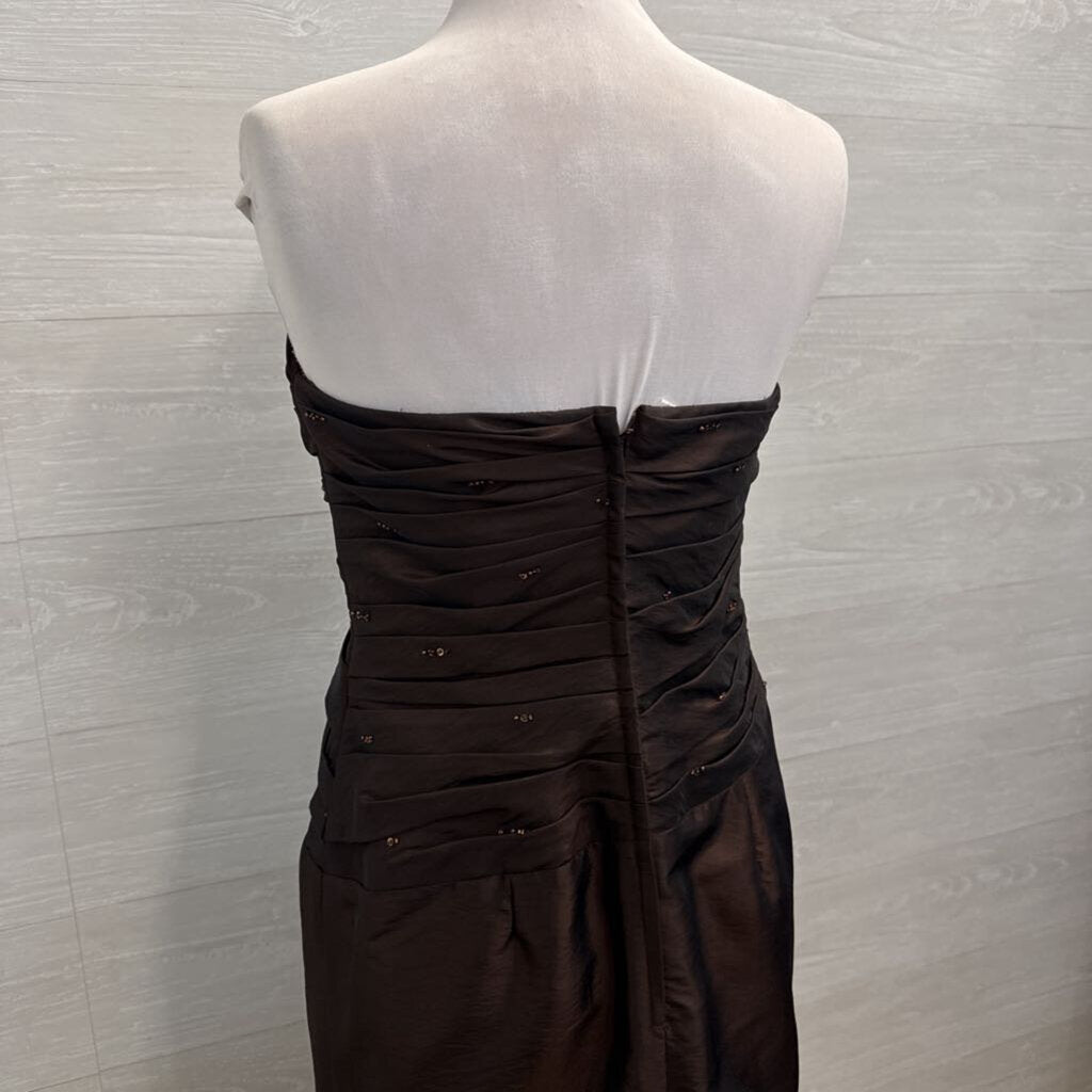 Private Label Occasion Brown Ruched Top Strapless Long Formal Dress With Jacket 6