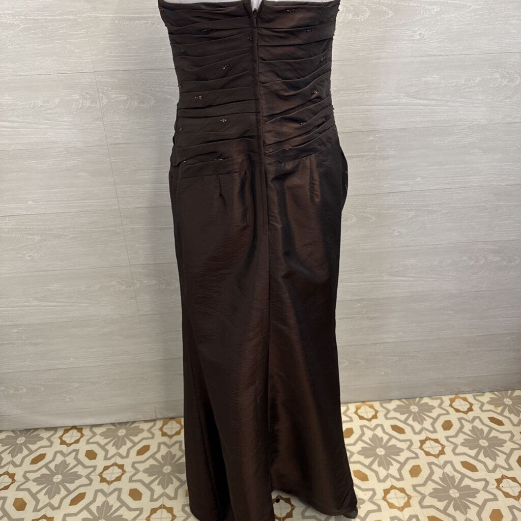 Private Label Occasion Brown Ruched Top Strapless Long Formal Dress With Jacket 6
