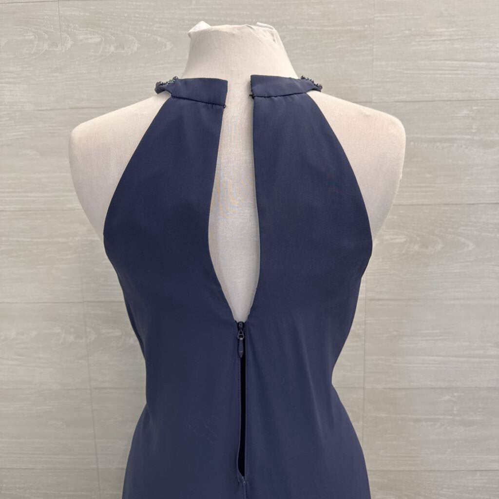 JJs House Blue Beaded Neckline Layered Midi Formal Dress Medium