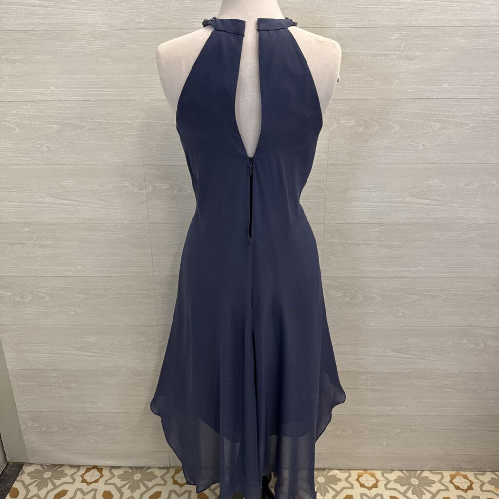 JJs House Blue Beaded Neckline Layered Midi Formal Dress Medium