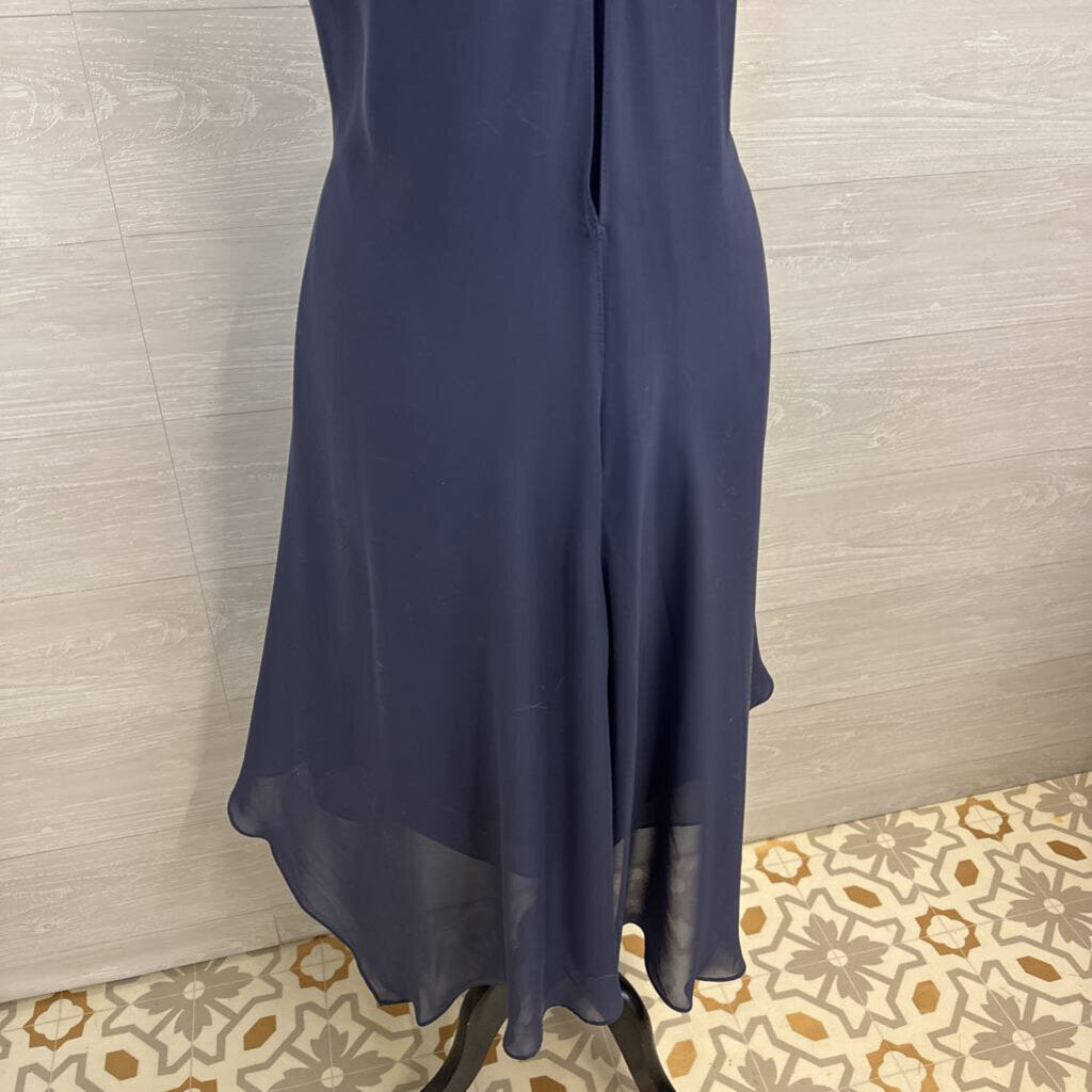 JJs House Blue Beaded Neckline Layered Midi Formal Dress Medium