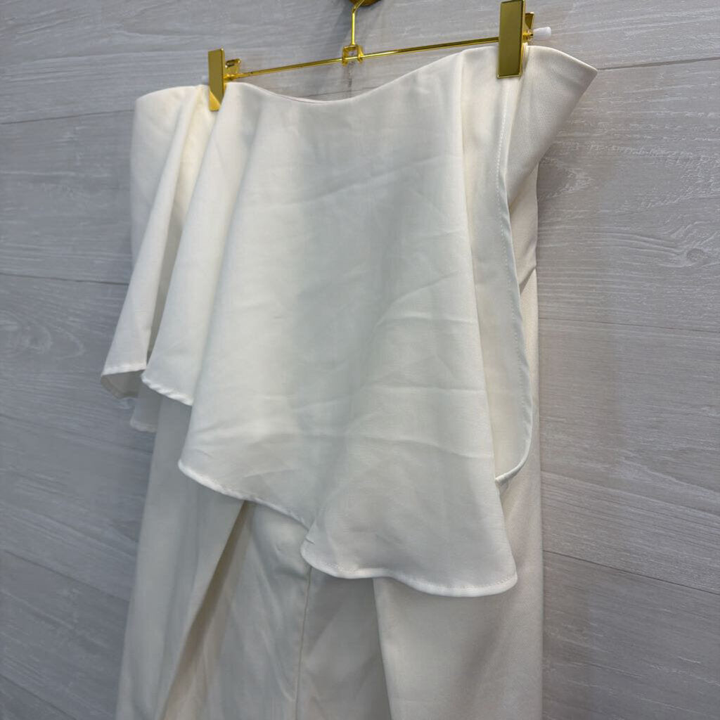 Few Moda Ivory Strapless Layered Cropped Jumpsuit Medium