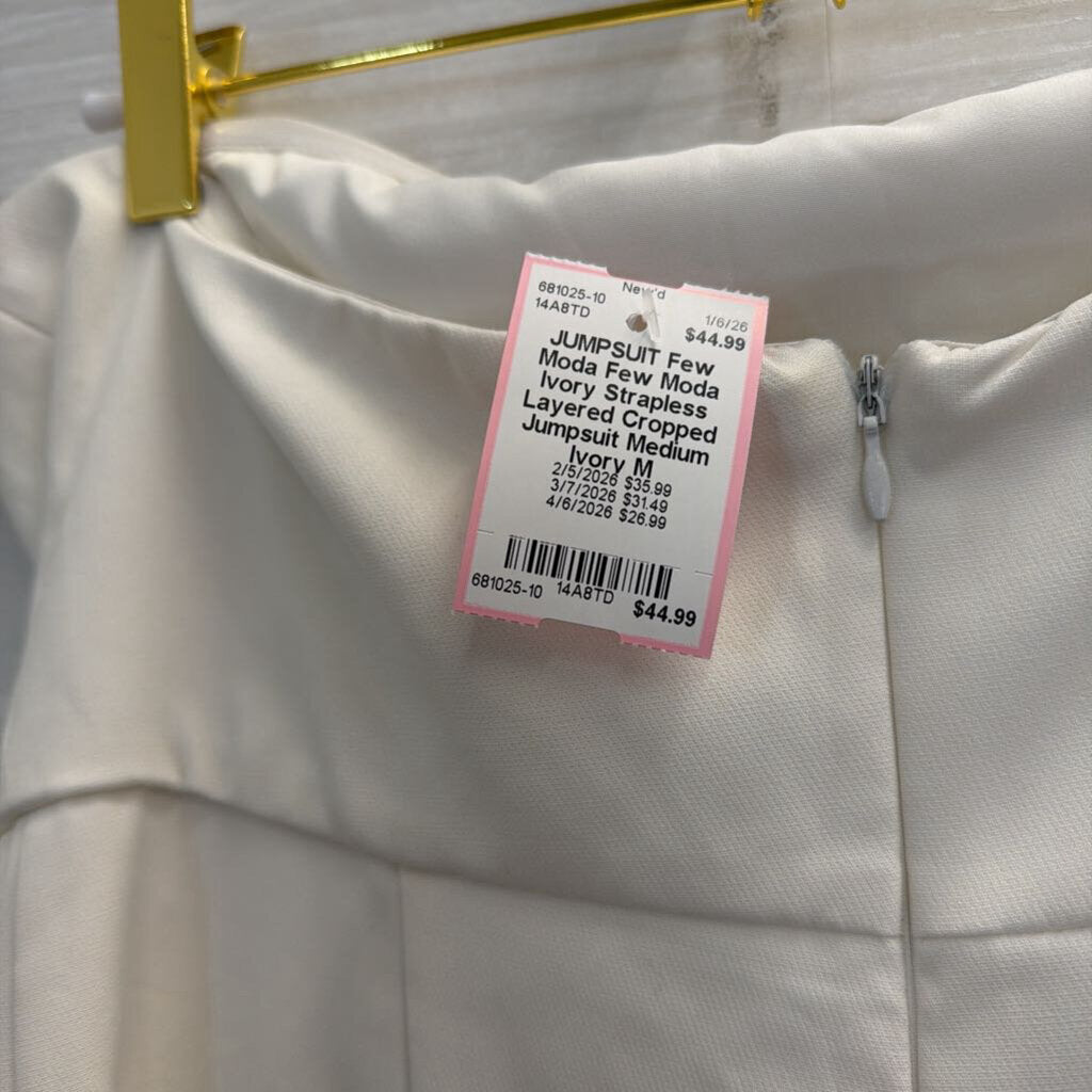 Few Moda Ivory Strapless Layered Cropped Jumpsuit Medium