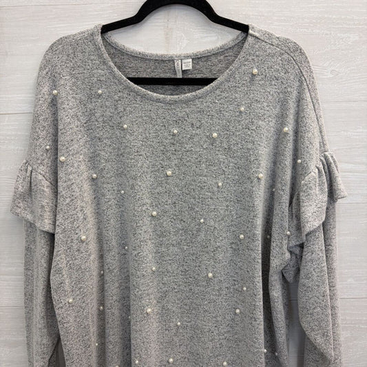 Grey Pearl Embellished Long Sleeve Sweater Top 18/20W