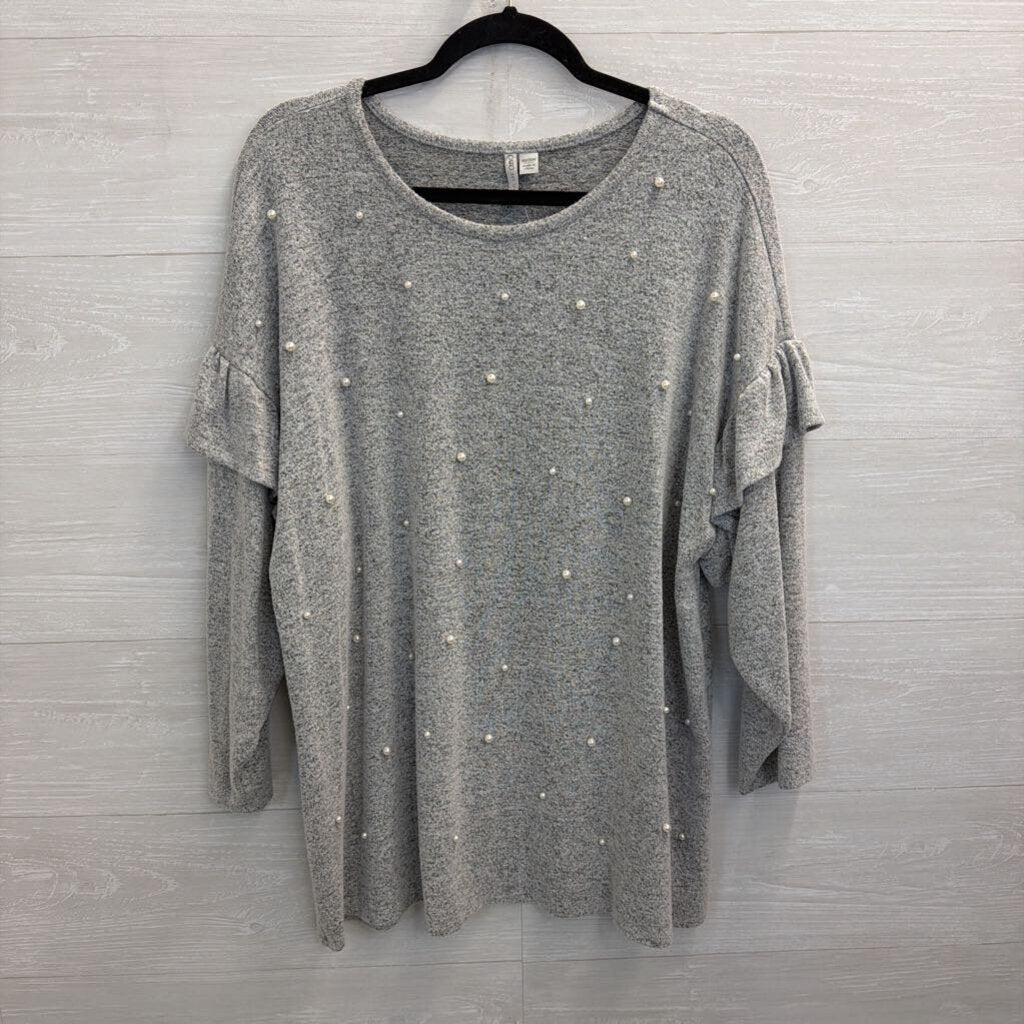 Grey Pearl Embellished Long Sleeve Sweater Top 18/20W