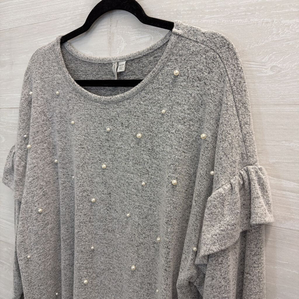 Grey Pearl Embellished Long Sleeve Sweater Top 18/20W