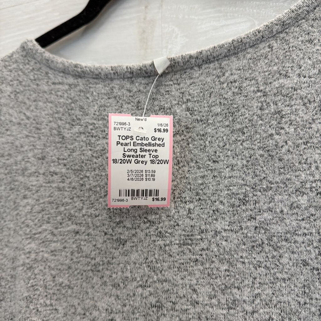 Grey Pearl Embellished Long Sleeve Sweater Top 18/20W