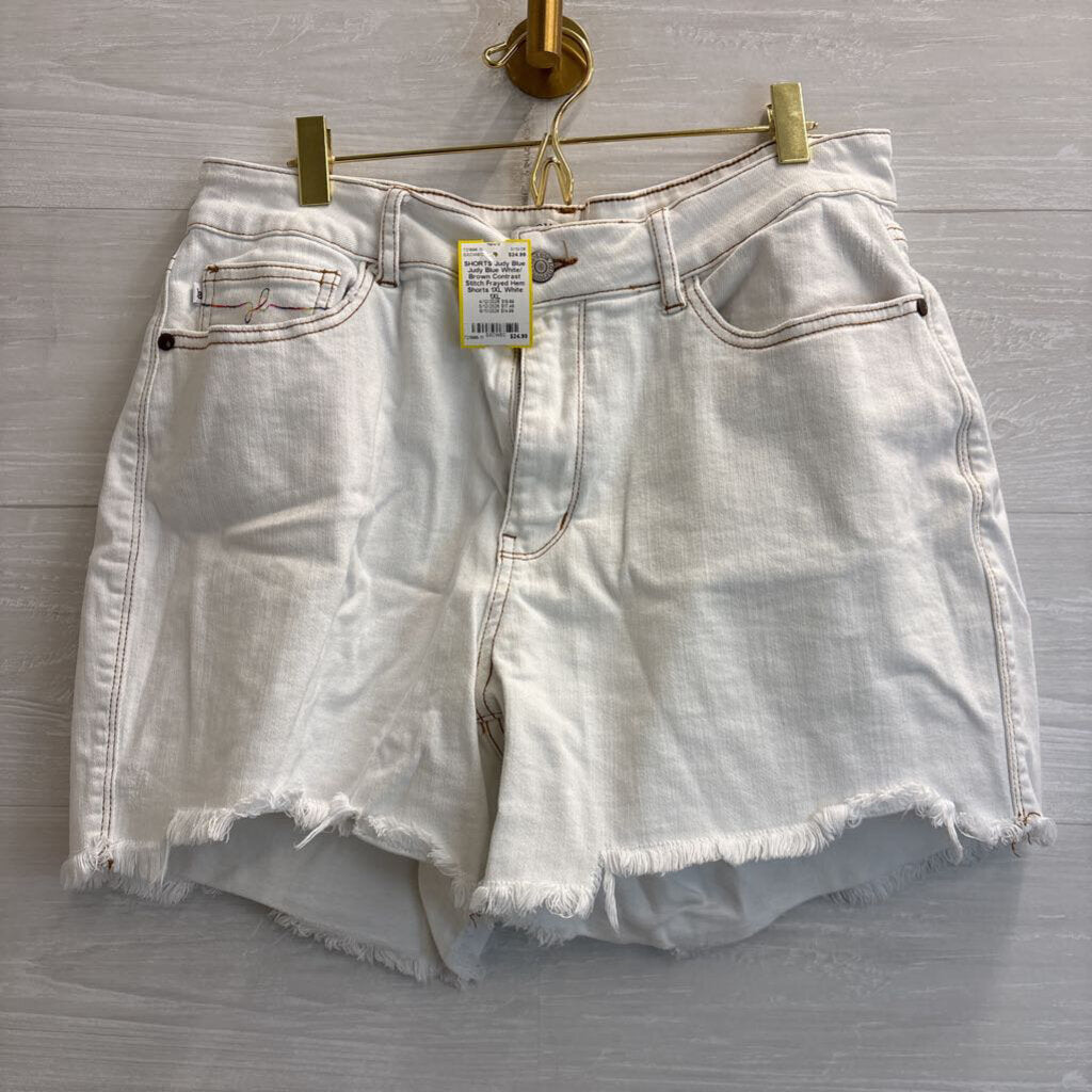 Judy Blue White/ Brown Contrast Stitch Frayed Hem Shorts 1XL