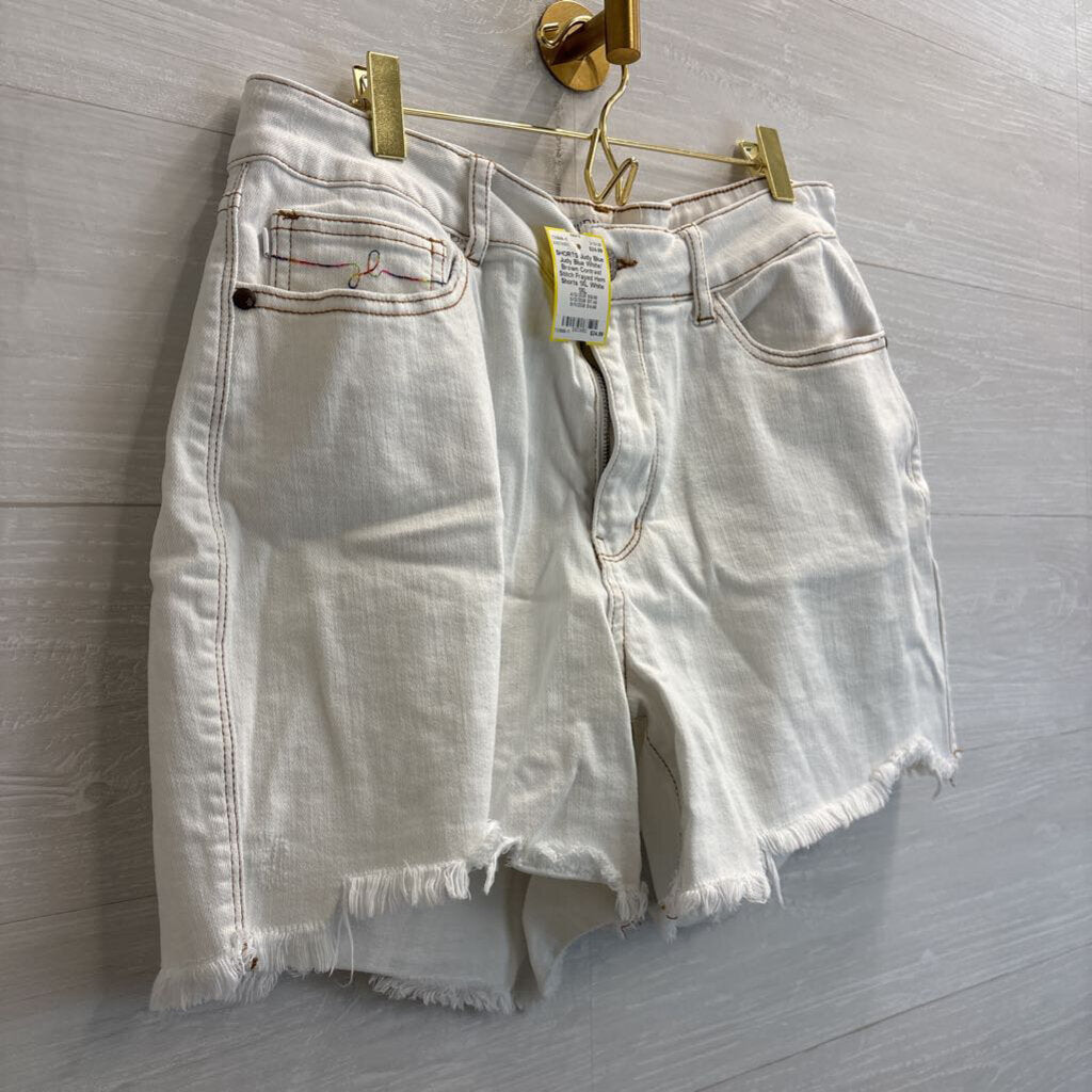 Judy Blue White/ Brown Contrast Stitch Frayed Hem Shorts 1XL