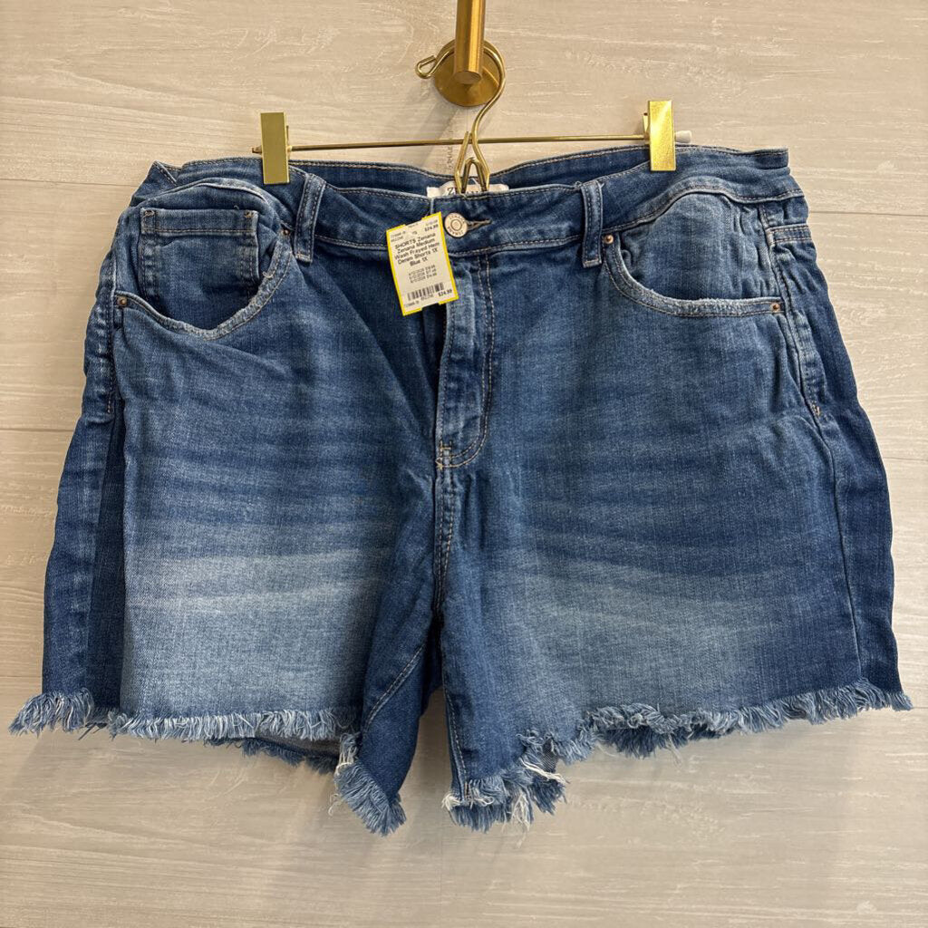 Zenana Medium Wash Frayed Hem Denim Shorts 1X