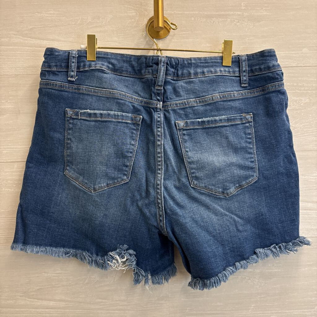 Zenana Medium Wash Frayed Hem Denim Shorts 1X