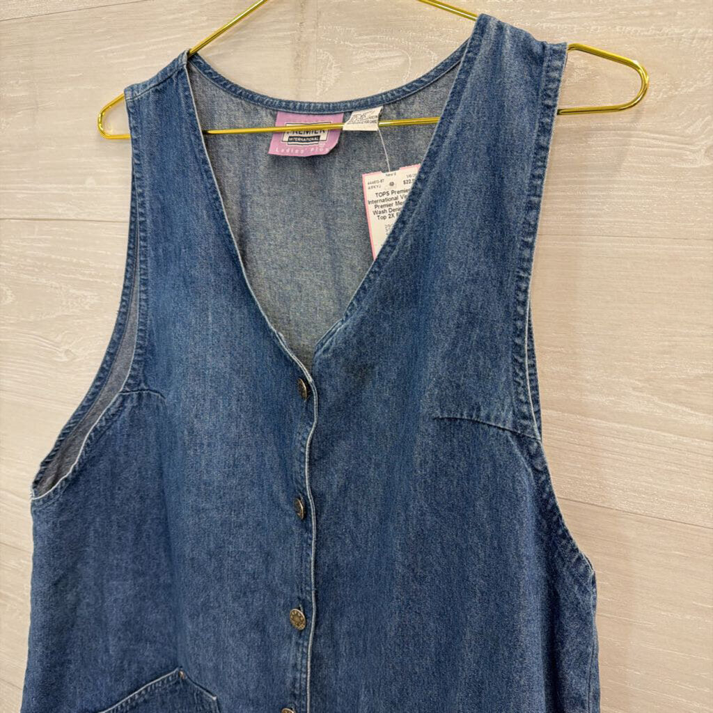 Vintage Premier Medium Wash Denim Vest Top 2X