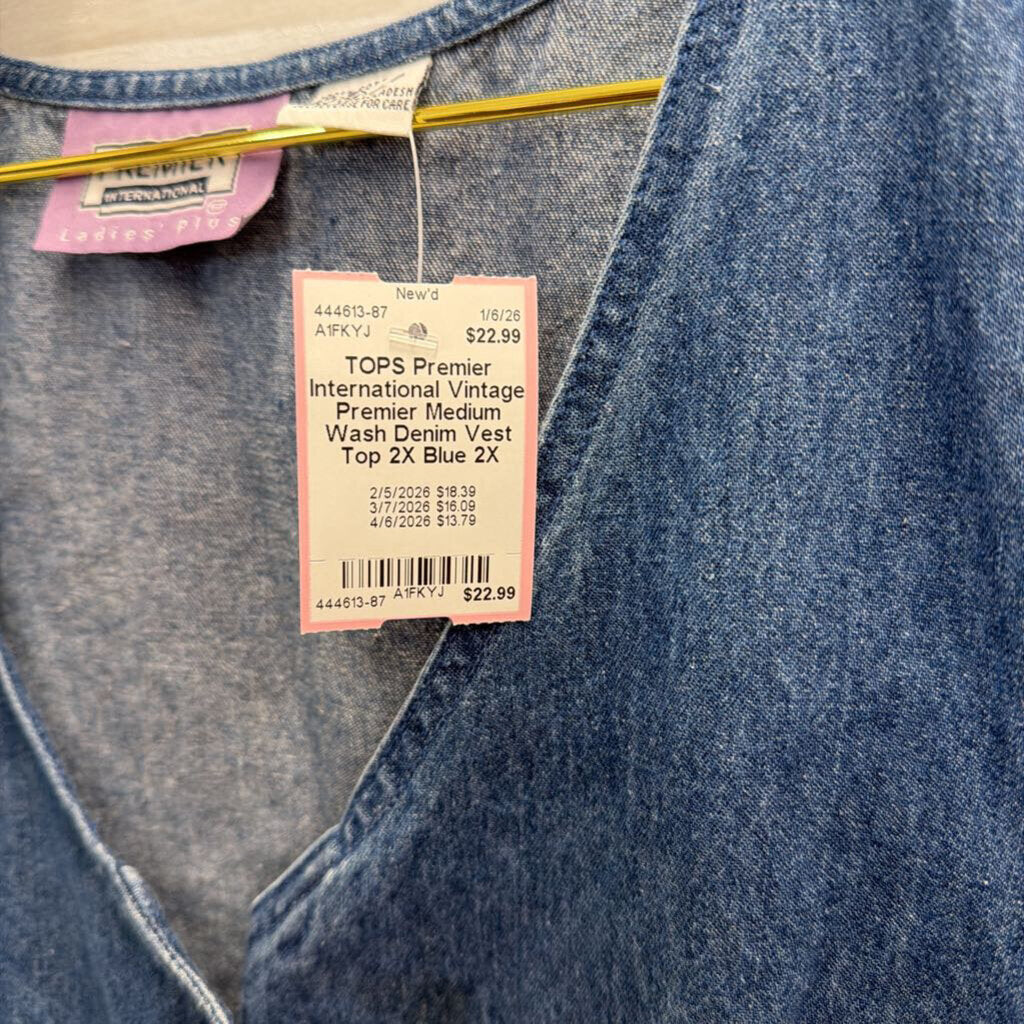 Vintage Premier Medium Wash Denim Vest Top 2X