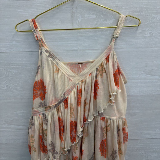 Free People Cream/ Red Floral Print Little Dreams Camisole Tank Top Large