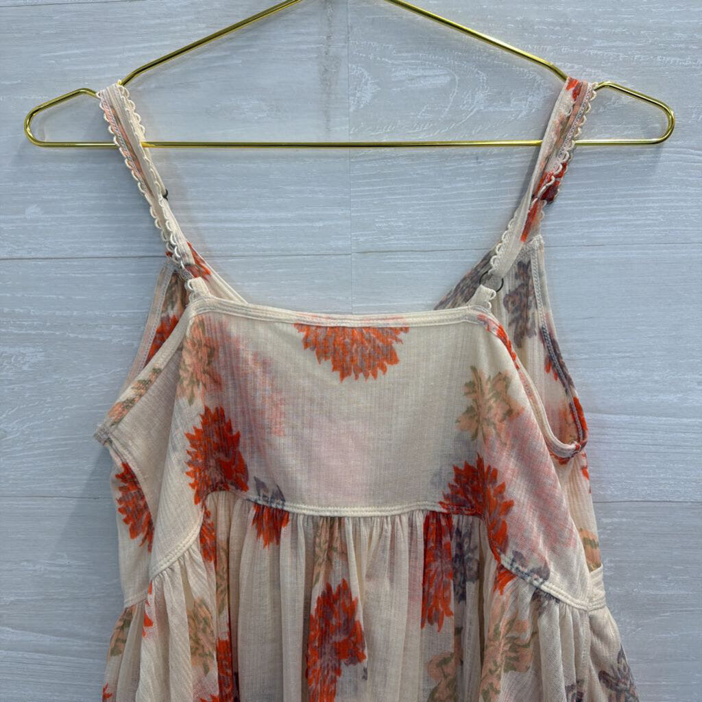 Free People Cream/ Red Floral Print Little Dreams Camisole Tank Top Large