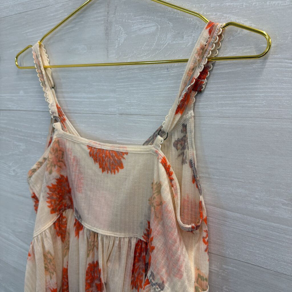 Free People Cream/ Red Floral Print Little Dreams Camisole Tank Top Large