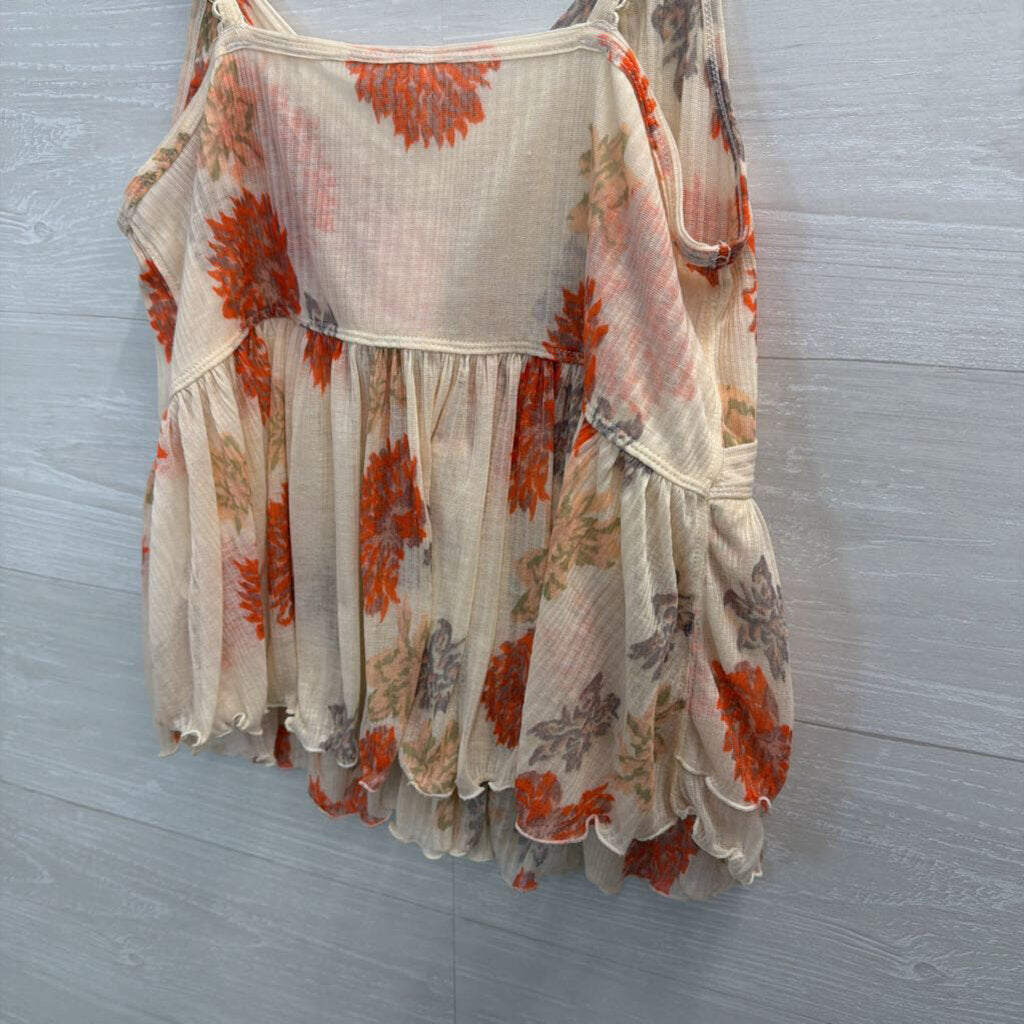 Free People Cream/ Red Floral Print Little Dreams Camisole Tank Top Large
