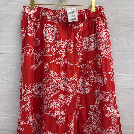 Chaps Red/ White Print Midi Skirt Medium