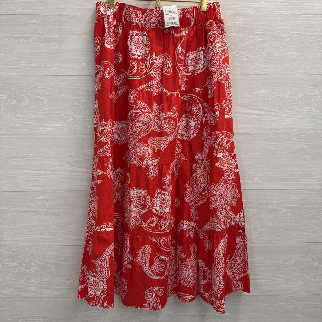 Chaps Red/ White Print Midi Skirt Medium