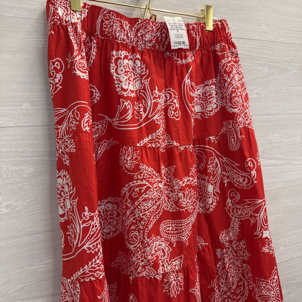 Chaps Red/ White Print Midi Skirt Medium
