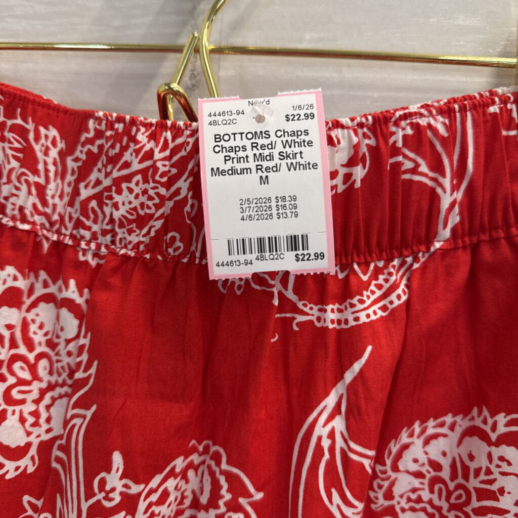 Chaps Red/ White Print Midi Skirt Medium