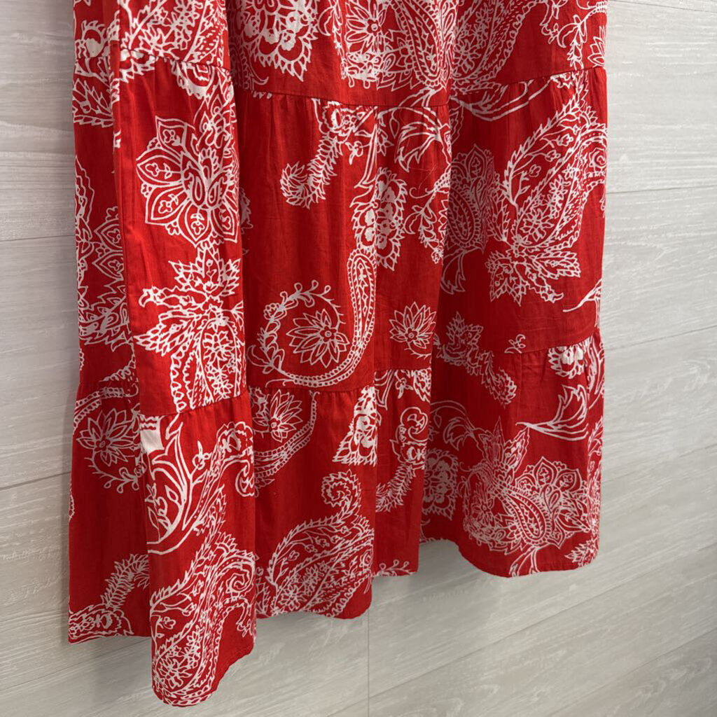 Chaps Red/ White Print Midi Skirt Medium