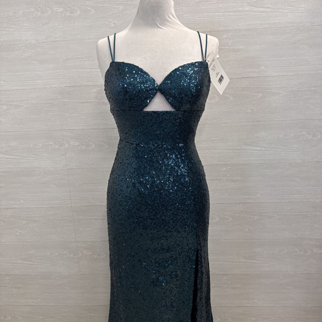 Sherri Hill Blue Iridescent Full Sequin Long Formal Dress 4