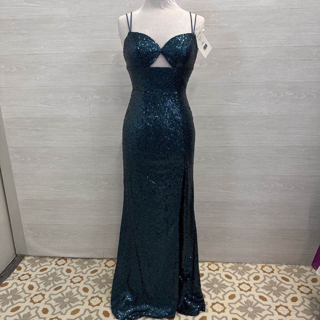 Sherri Hill Blue Iridescent Full Sequin Long Formal Dress 4