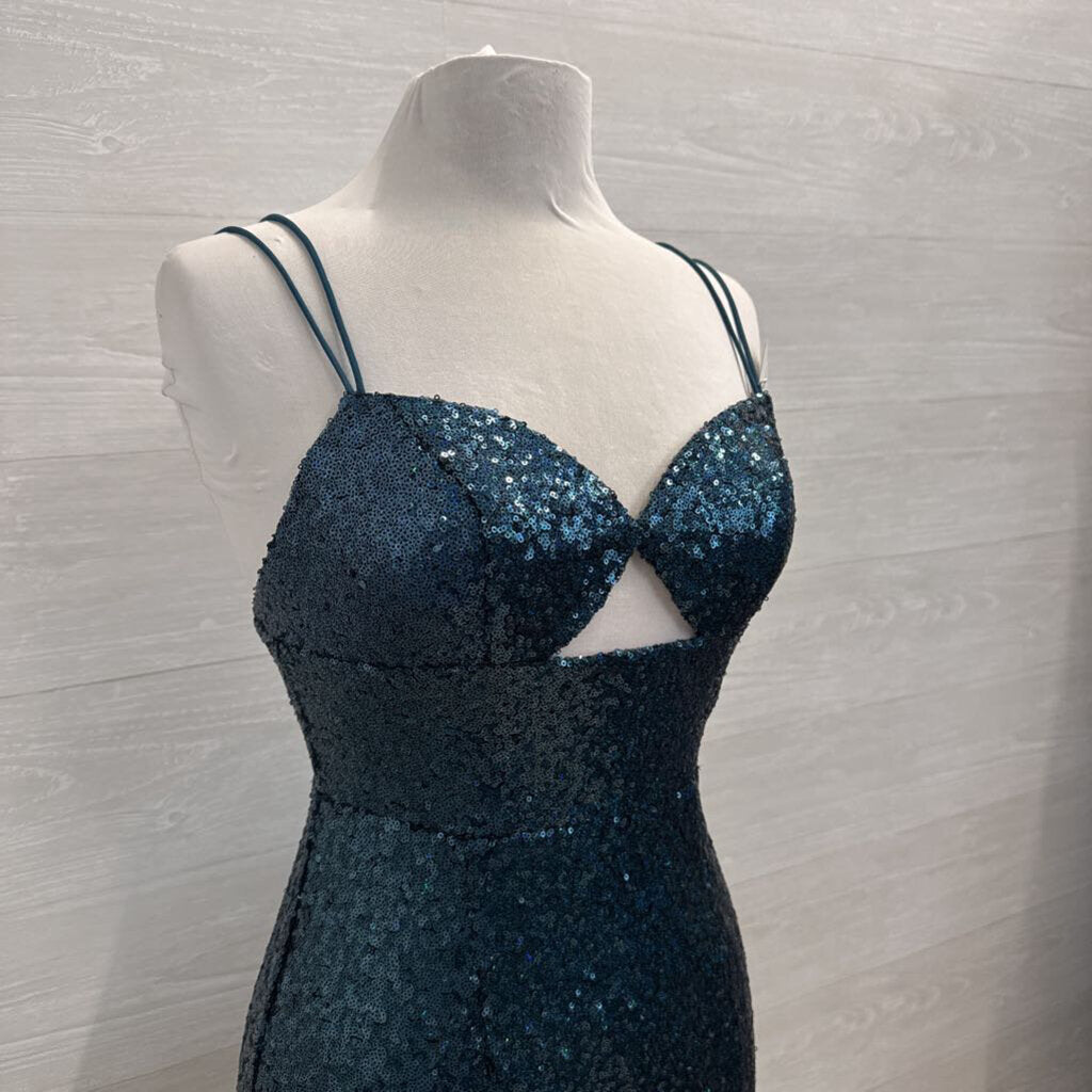 Sherri Hill Blue Iridescent Full Sequin Long Formal Dress 4