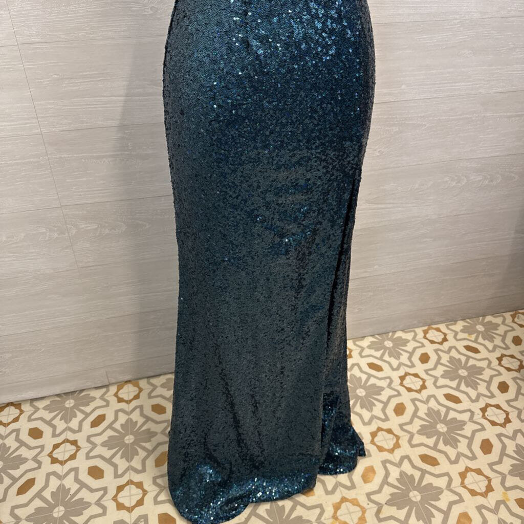 Sherri Hill Blue Iridescent Full Sequin Long Formal Dress 4